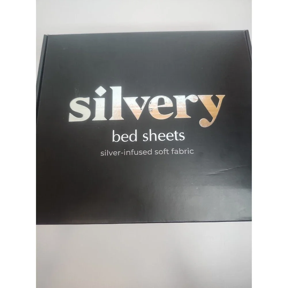 Silvery Bed Sheets 4 Pc Set Silver-Infused Soft Fabric Cool Gray King Size NIB